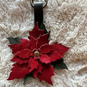 Red Poinsettia Leather Charm, Flair, Keychain